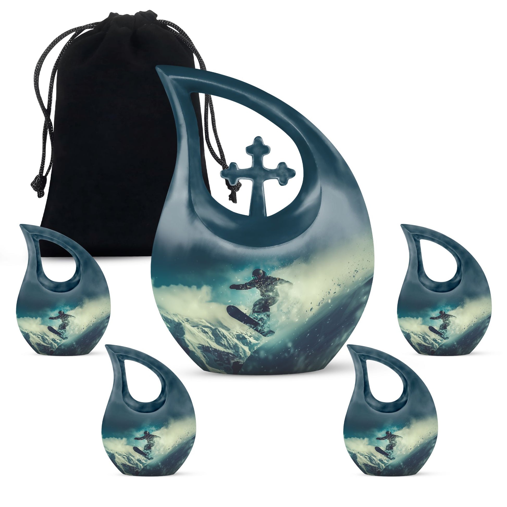 Snowboarding Theme Large Urn With 4 Keepsake Urn