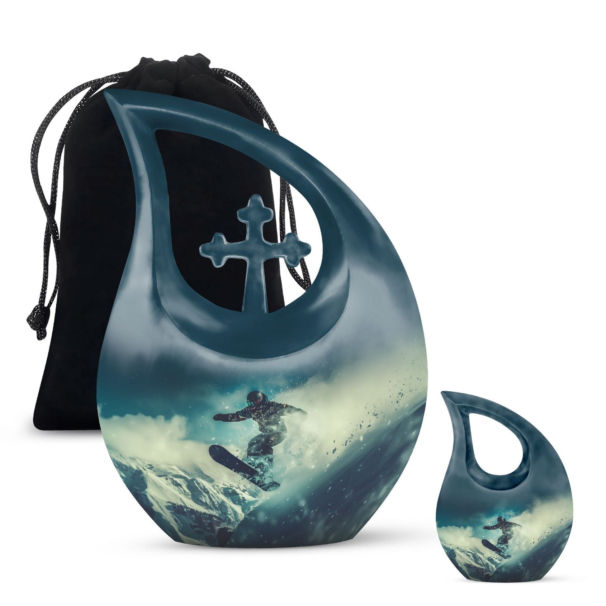 Snowboarding Theme Large Urn With 1 Keepsake Urn