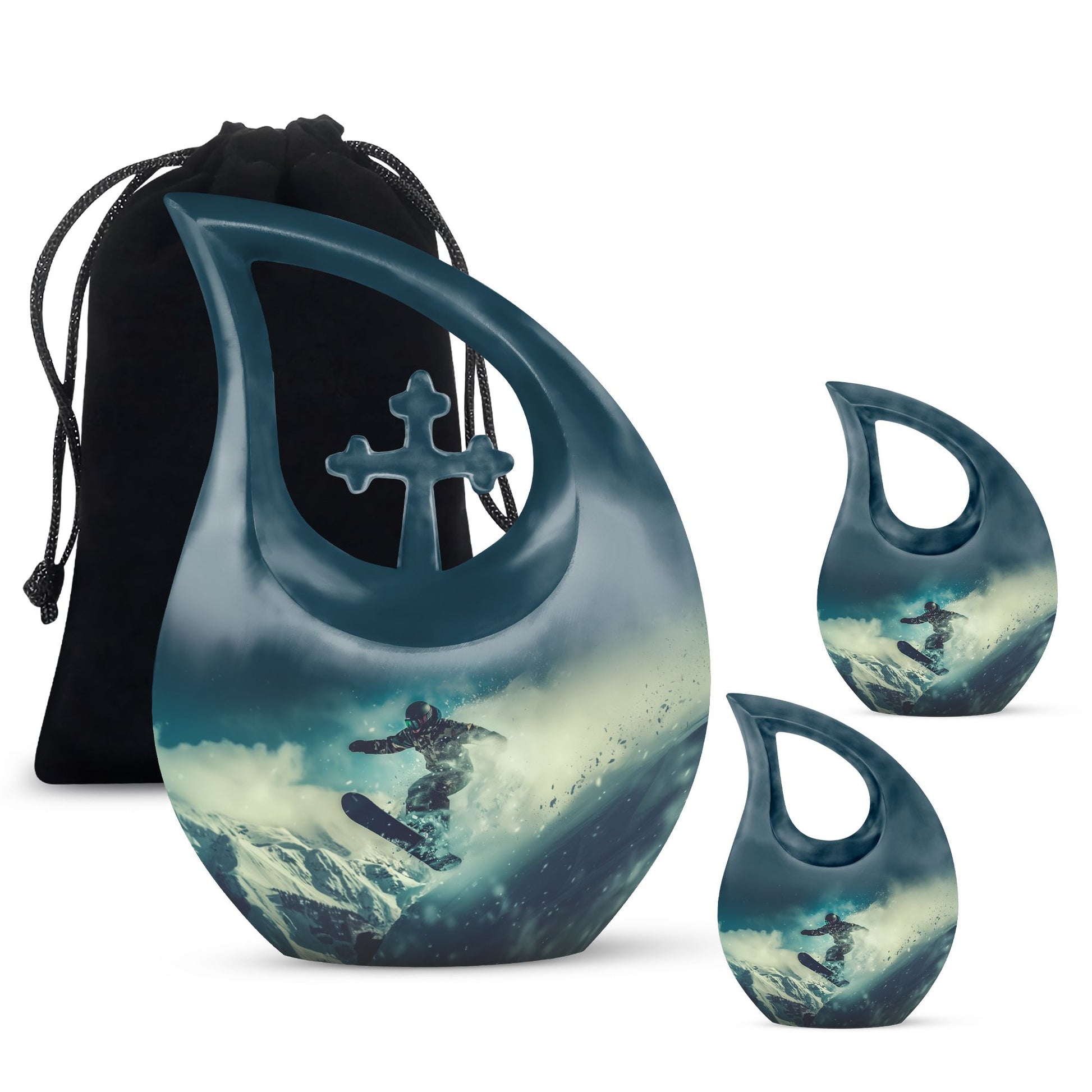 Snowboarding Theme Large Urn With 2 Keepsake Urn