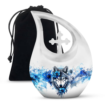 Wolf-themed Cross Drop Memorial Urn