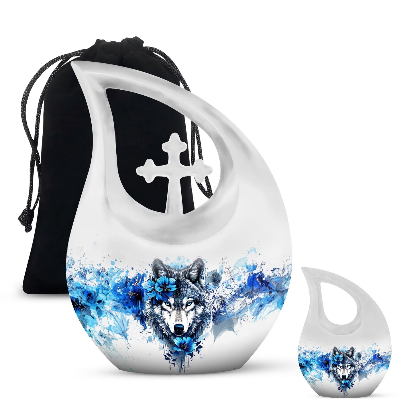 Wolf Theme Large Urn With 1 Keepsake Urn