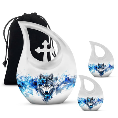 Wolf Theme Large Urn With 2 Keepsake Urn