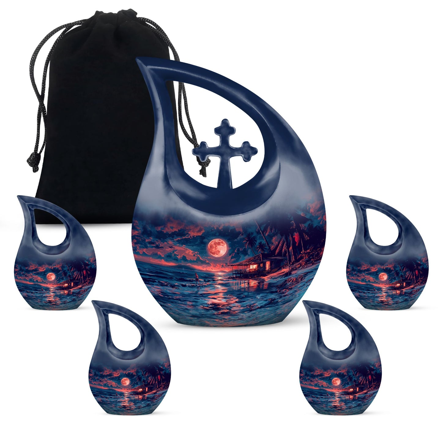 Night Beach Theme Large Urn With 4 Keepsake Urn