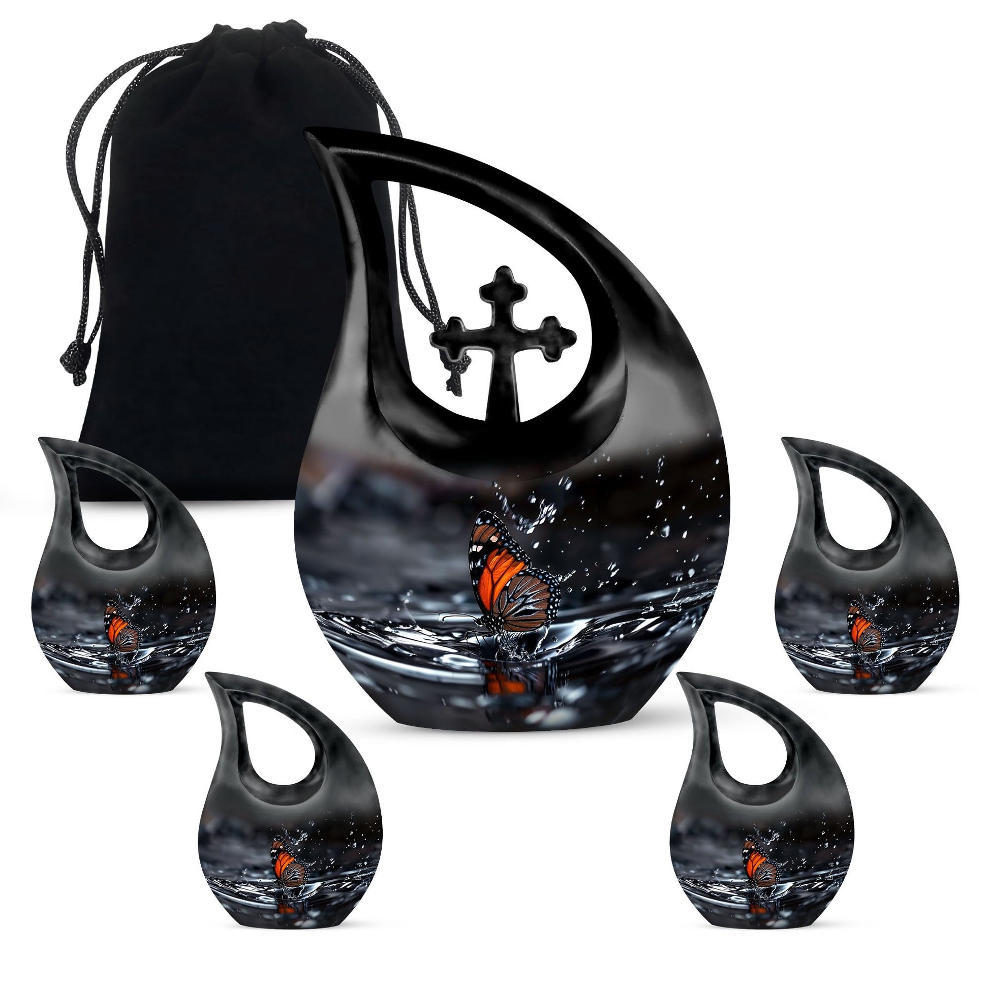 Butterfly Theme Large Urn With 4 Keepsake Urn