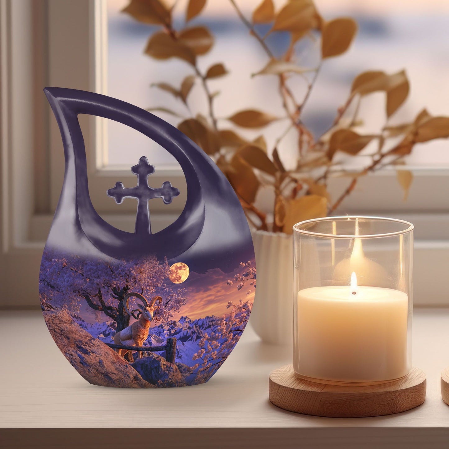 Goat-themed urn for ashes