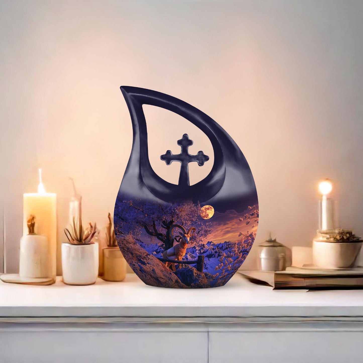 Goat-themed urn for ashes