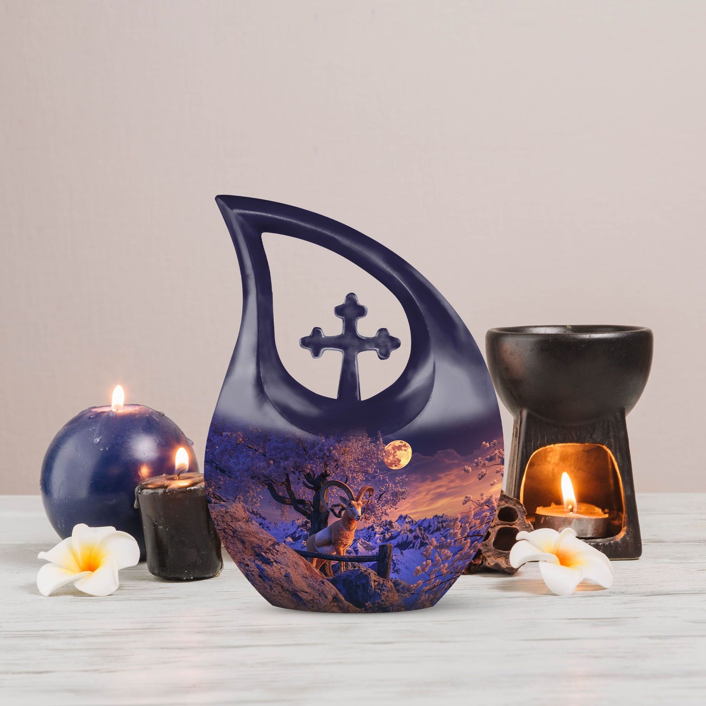 Goat-themed urn for ashes