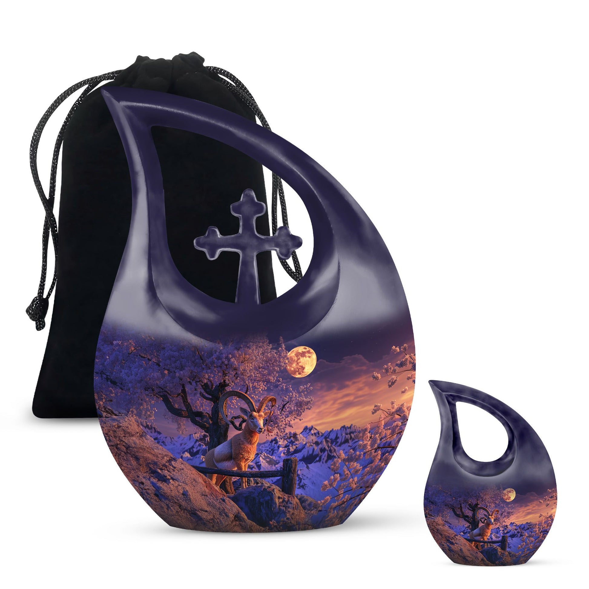 Goat Theme Large Urn With 1 Keepsake Urn