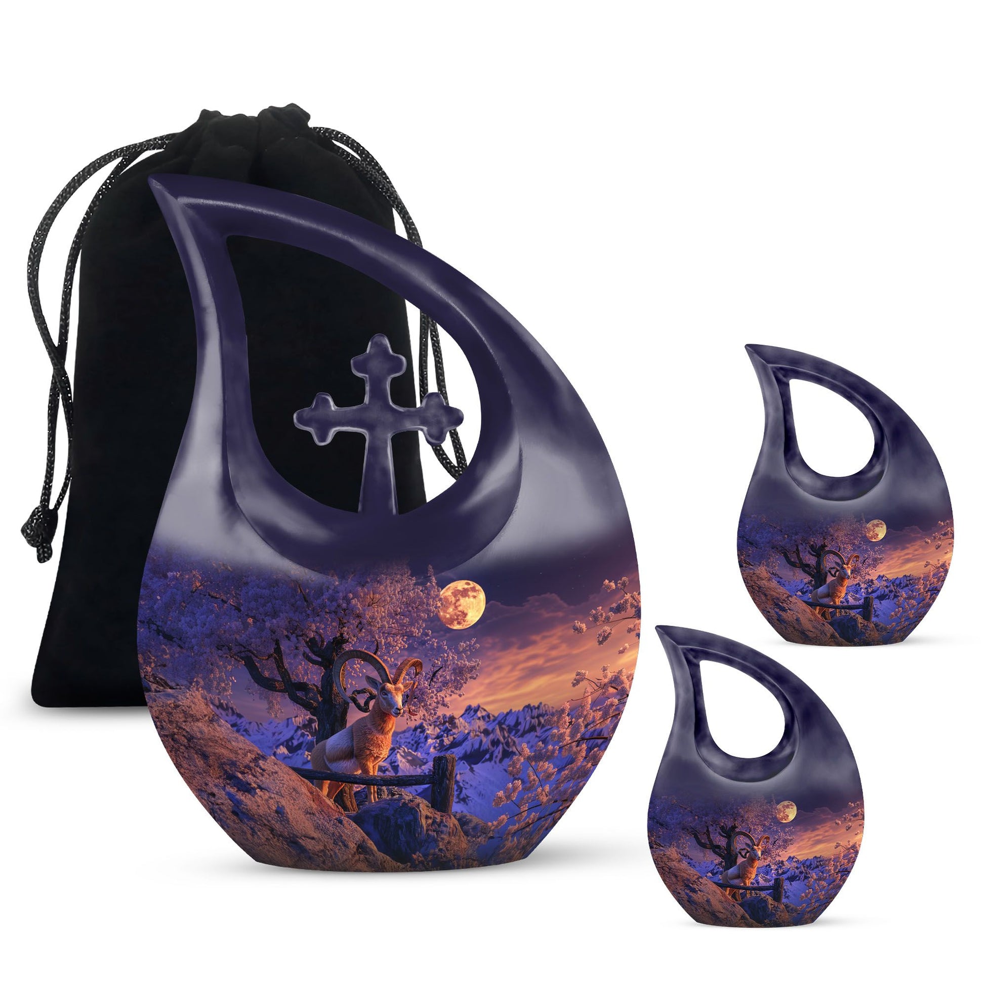 Goat Theme Large Urn With 2 Keepsake Urn