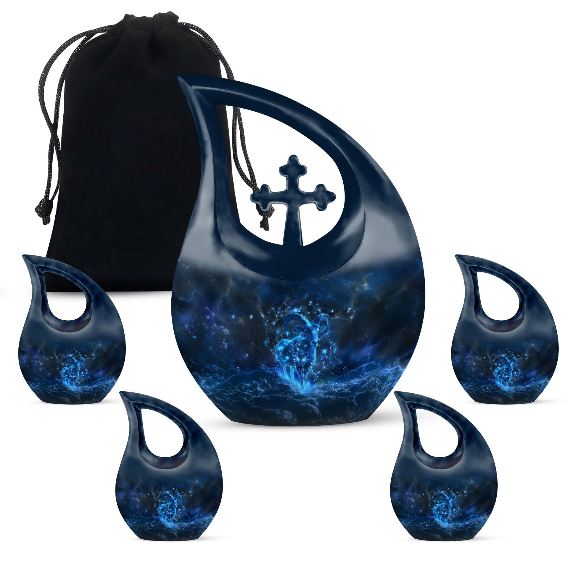 Goat Theme Large Urn With 4 Keepsake Urn