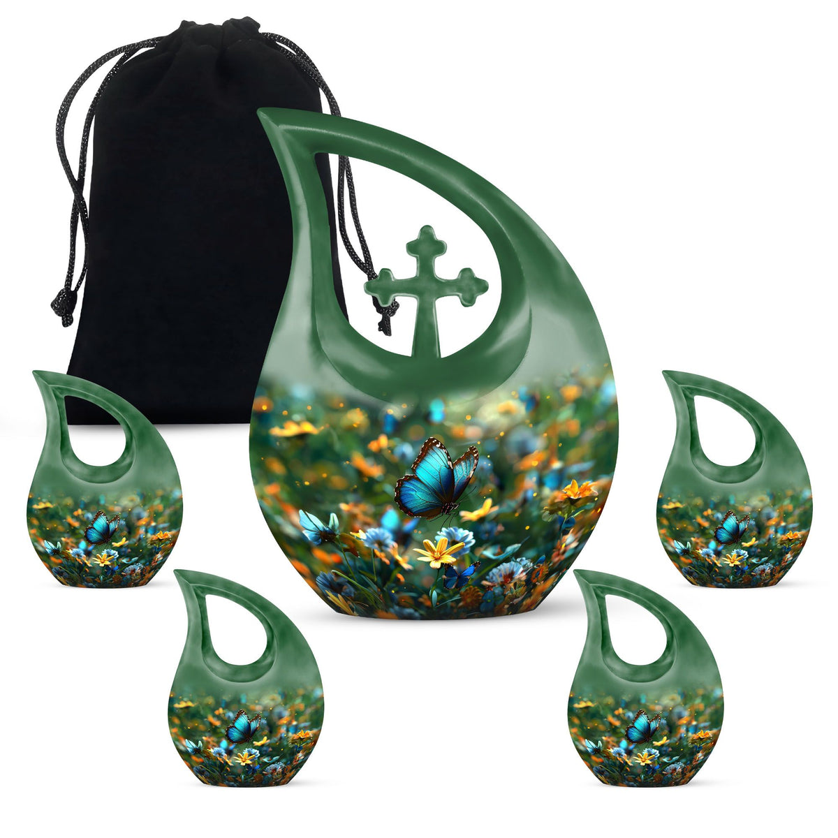 Butterfly Theme Large Urn With 4 Keepsake Urn