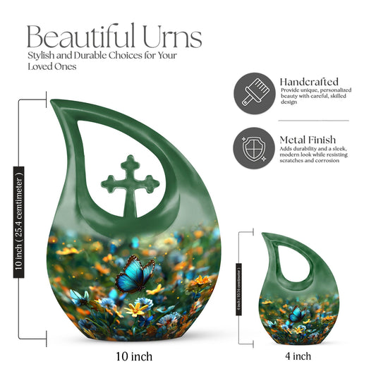 10-inch Butterfly themed Cross Drop urn