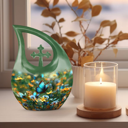 10-inch Butterfly themed Cross Drop urn