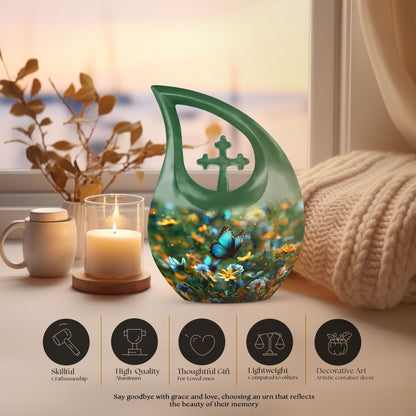 10-inch Butterfly themed Cross Drop urn