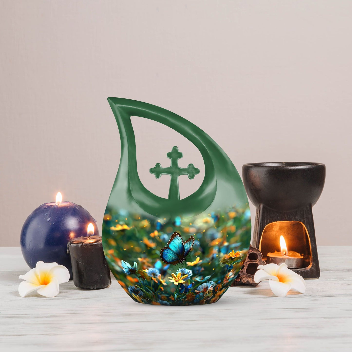10-inch Butterfly themed Cross Drop urn