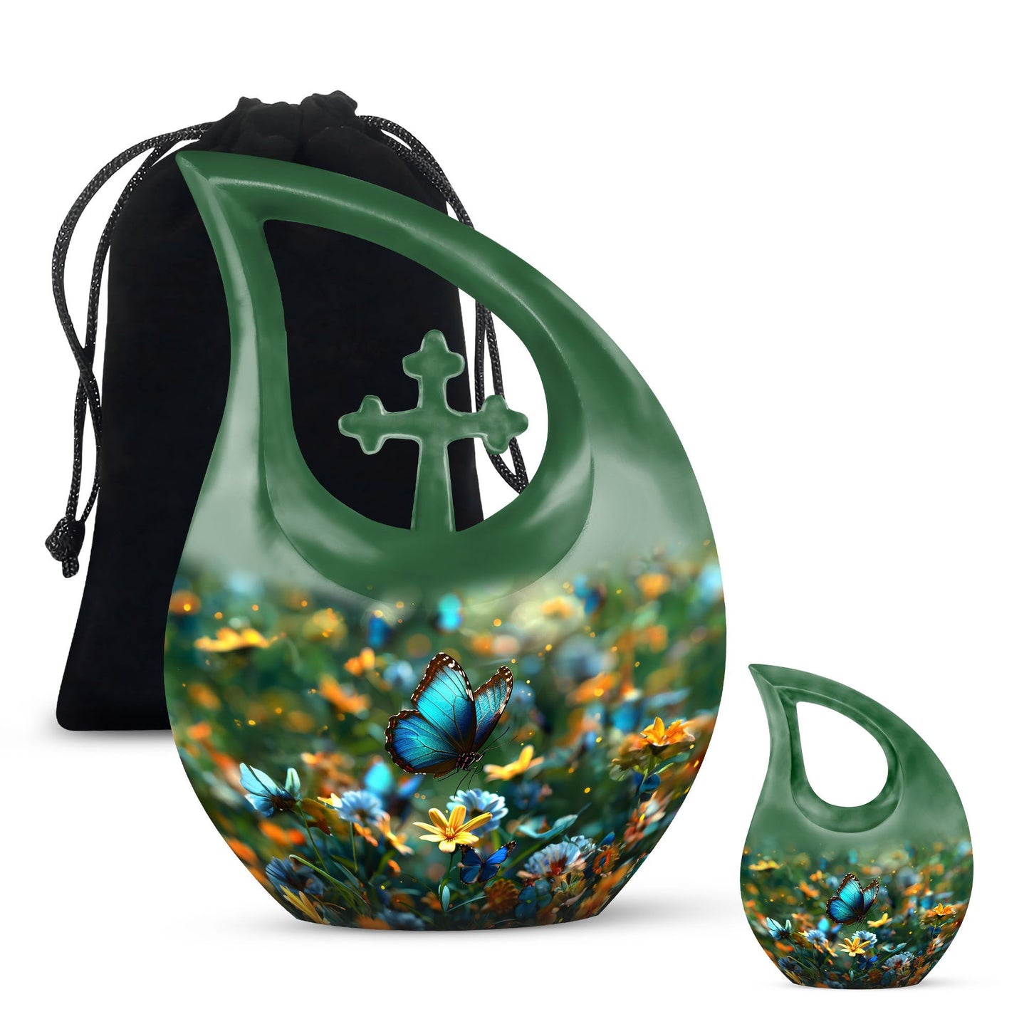 10-inch Butterfly themed Cross Drop urn