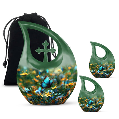 Butterfly Theme Large Urn With 2 Keepsake Urn