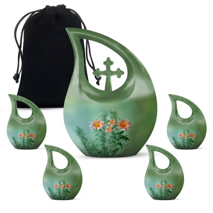 Flowers Theme Large Urn With 4 Keepsake Urn