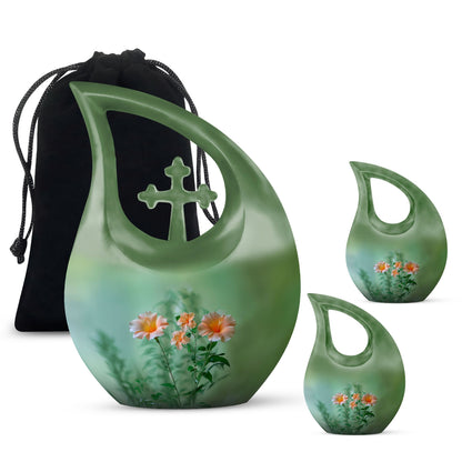 Flowers Theme Large Urn With 2 Keepsake Urn