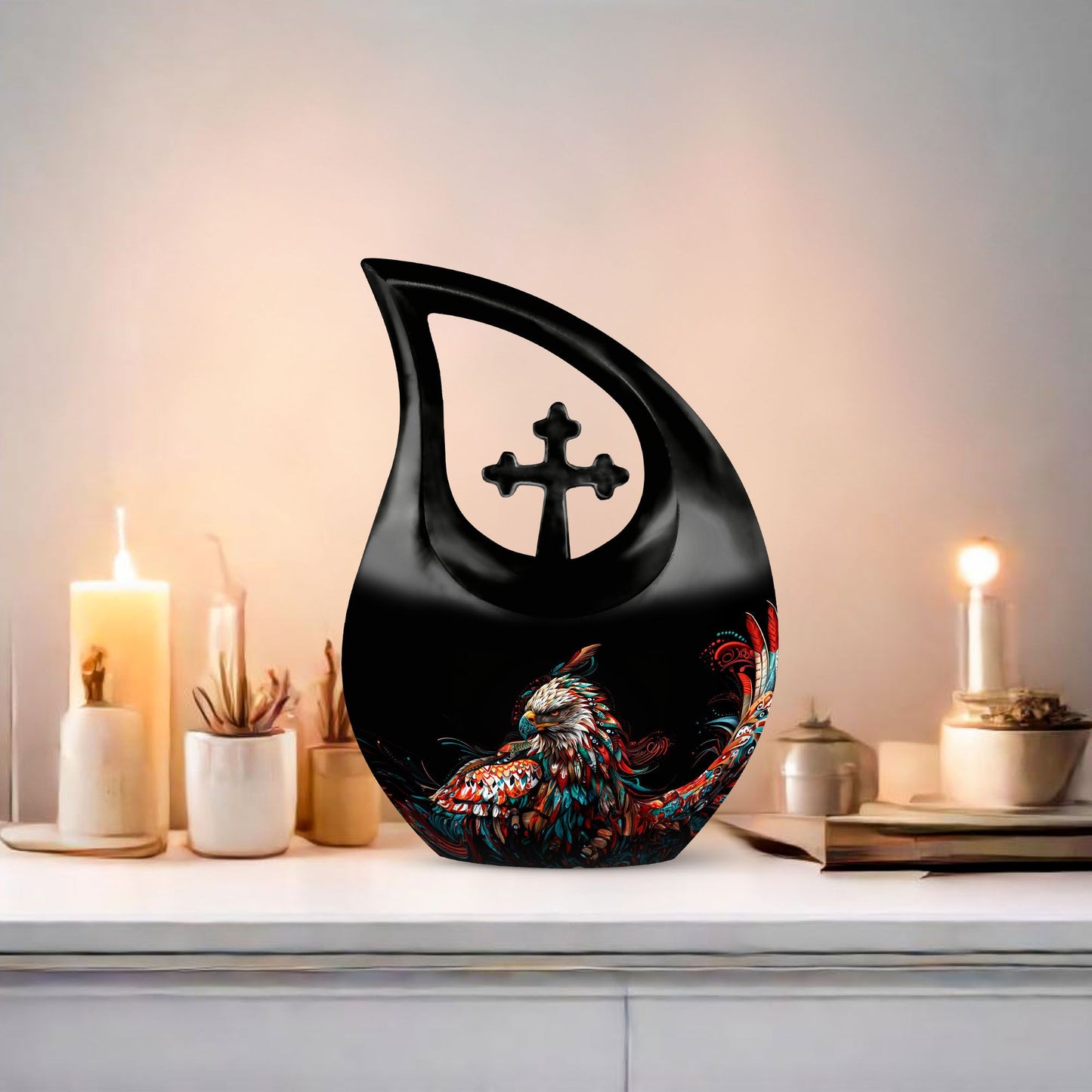 Eagle Urn with Cross Drop design