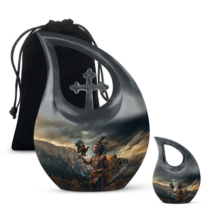 Tribe Man Theme Large Urn With 1 Keepsake Urn