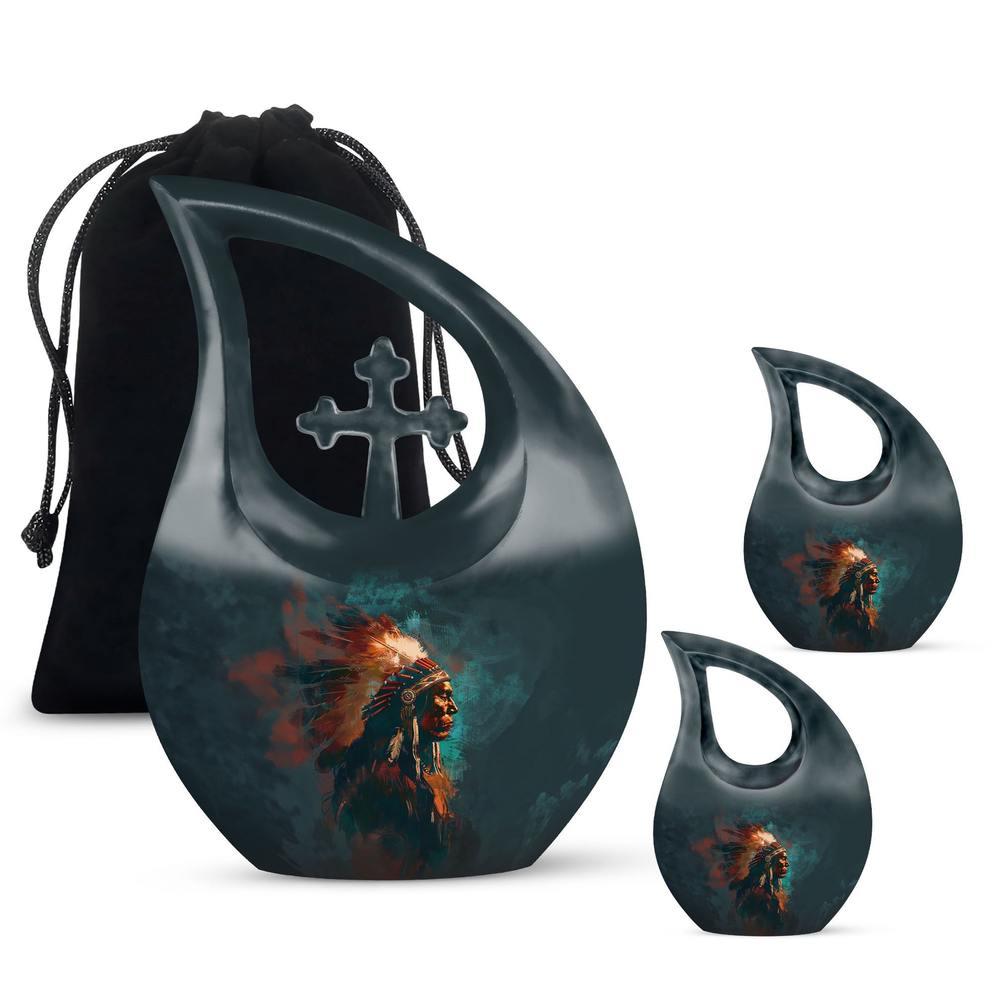 Tribe Man Theme Large Urn With 2 Keepsake Urn