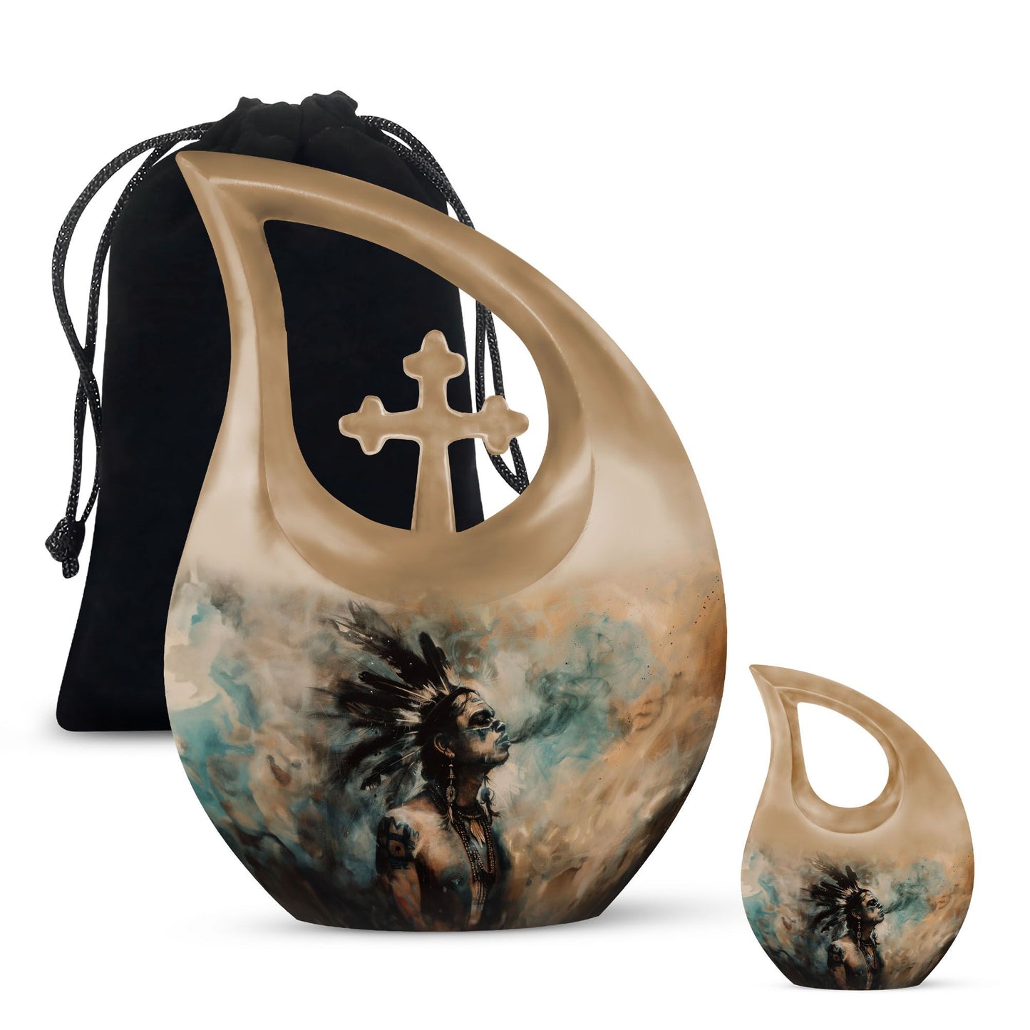 Tribe Man Theme Large Urn With 1 Keepsake Urn