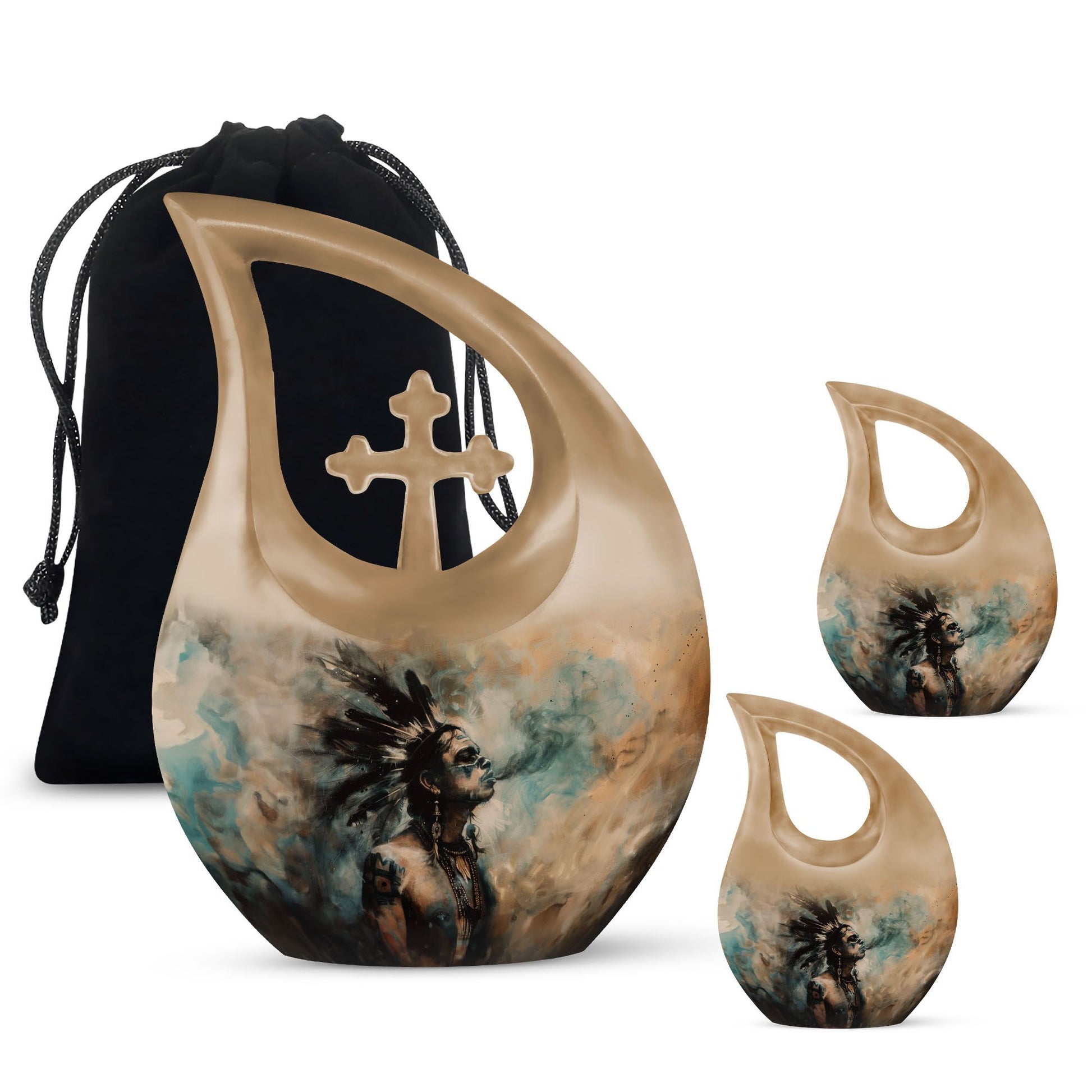 Tribe Man Theme Large Urn With 2 Keepsake Urn