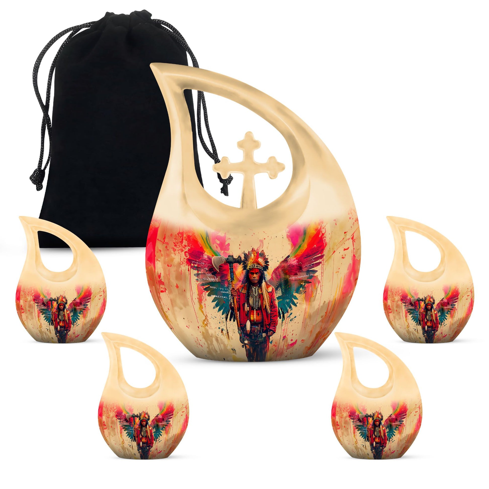 Tribe Man Theme Large Urn With 4 Keepsake Urn