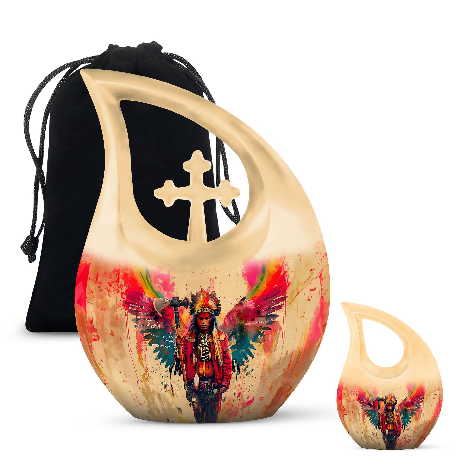 Tribe Man Theme Large Urn With 1 Keepsake Urn