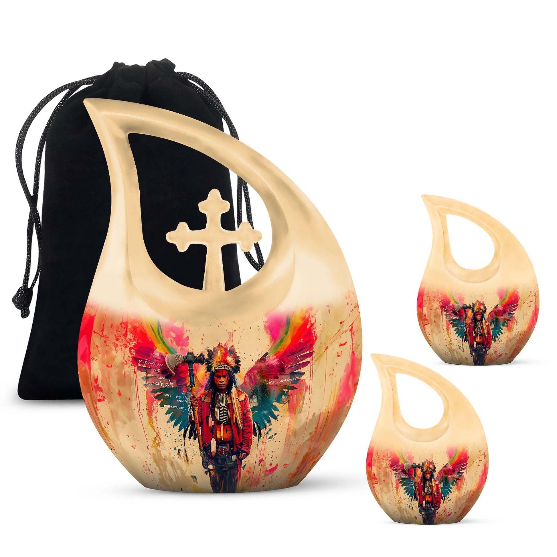 Tribe Man Theme Large Urn With 2 Keepsake Urn