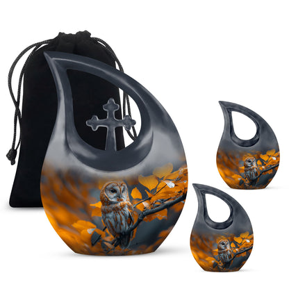 Owl Theme Large Urn With 2 Keepsake Urn