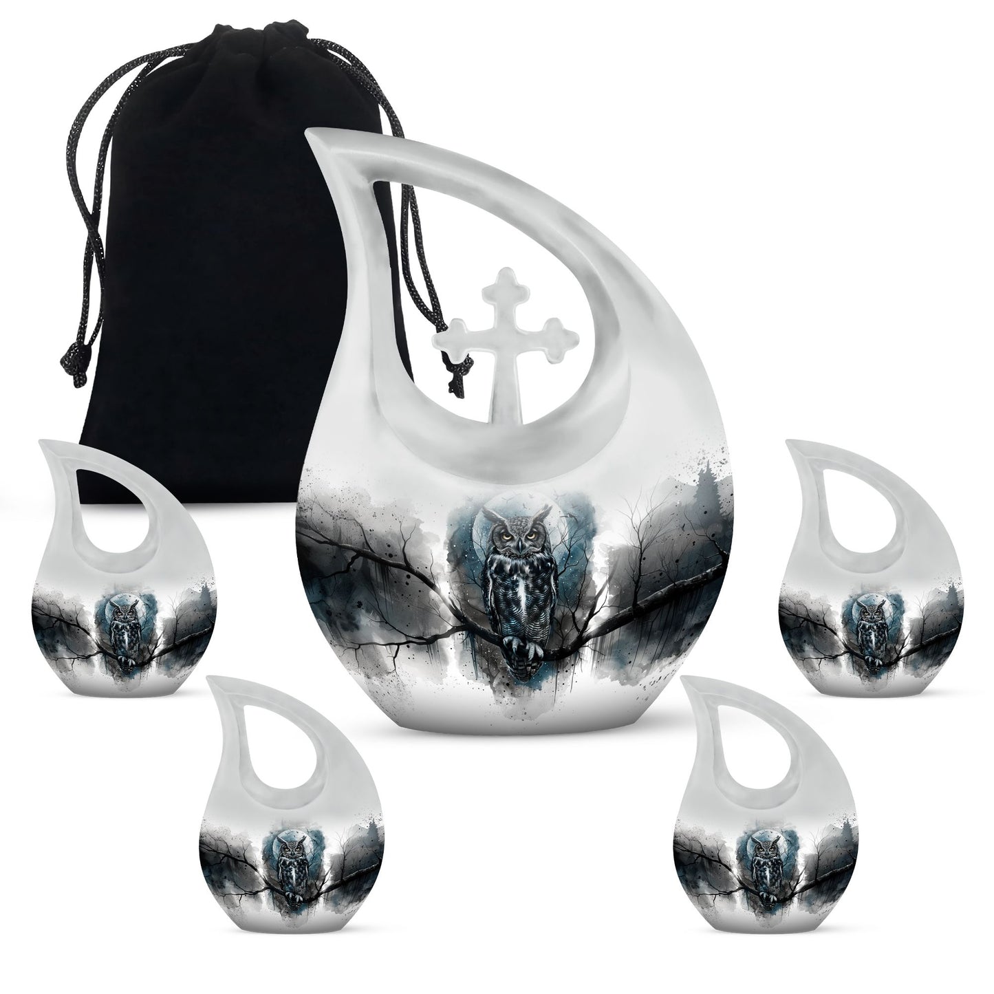 Owl Theme Large Urn With 4 Keepsake Urn