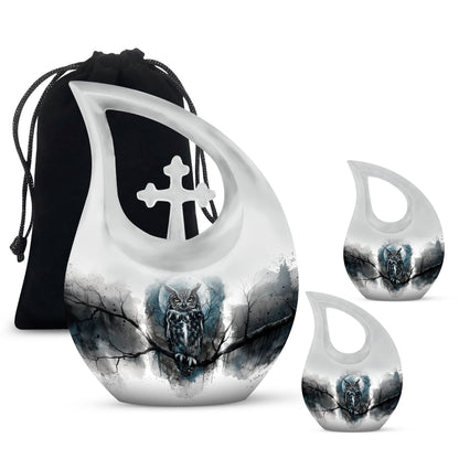 Owl Theme Large Urn With 2 Keepsake Urn