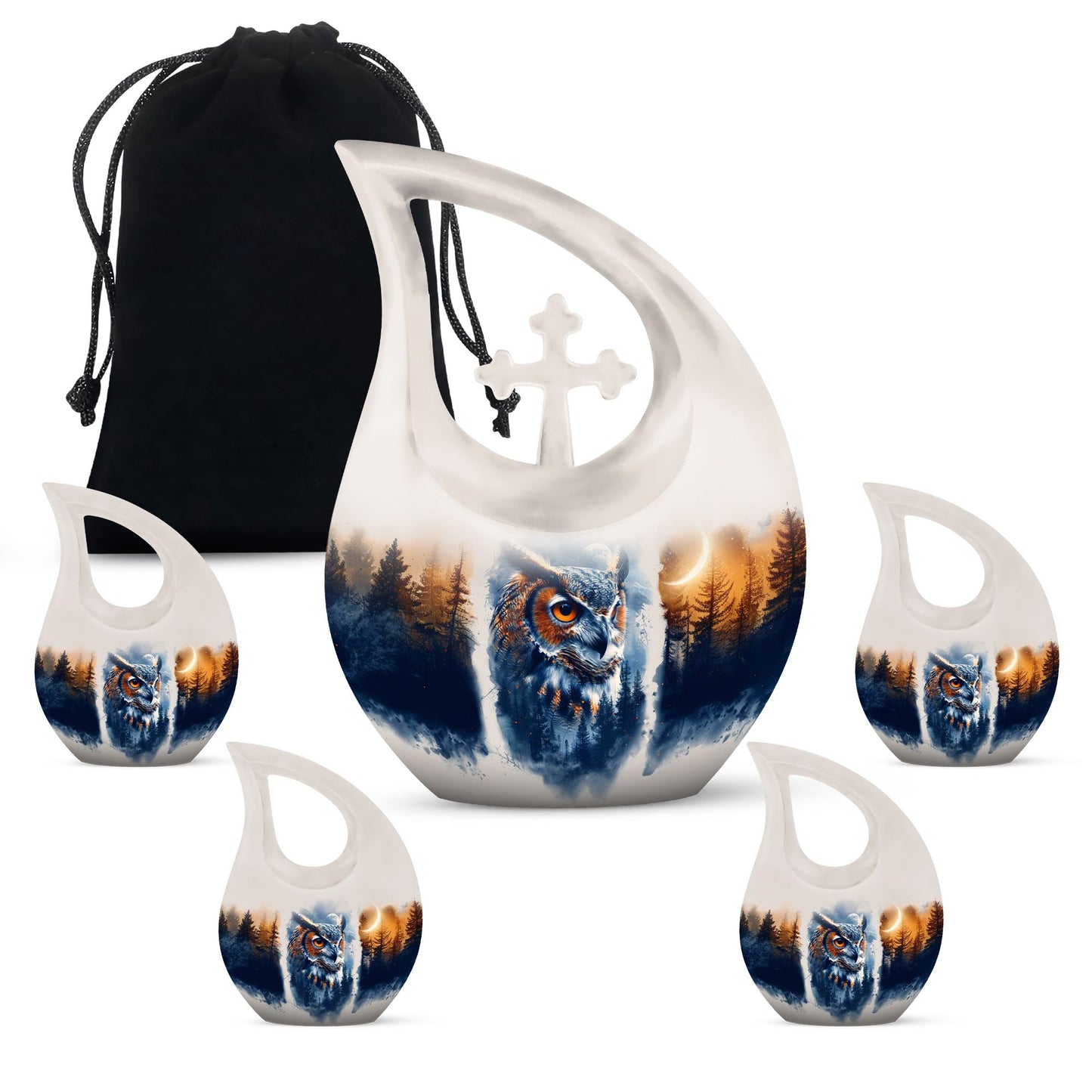 Owl Theme Large Urn With 4 Keepsake Urn