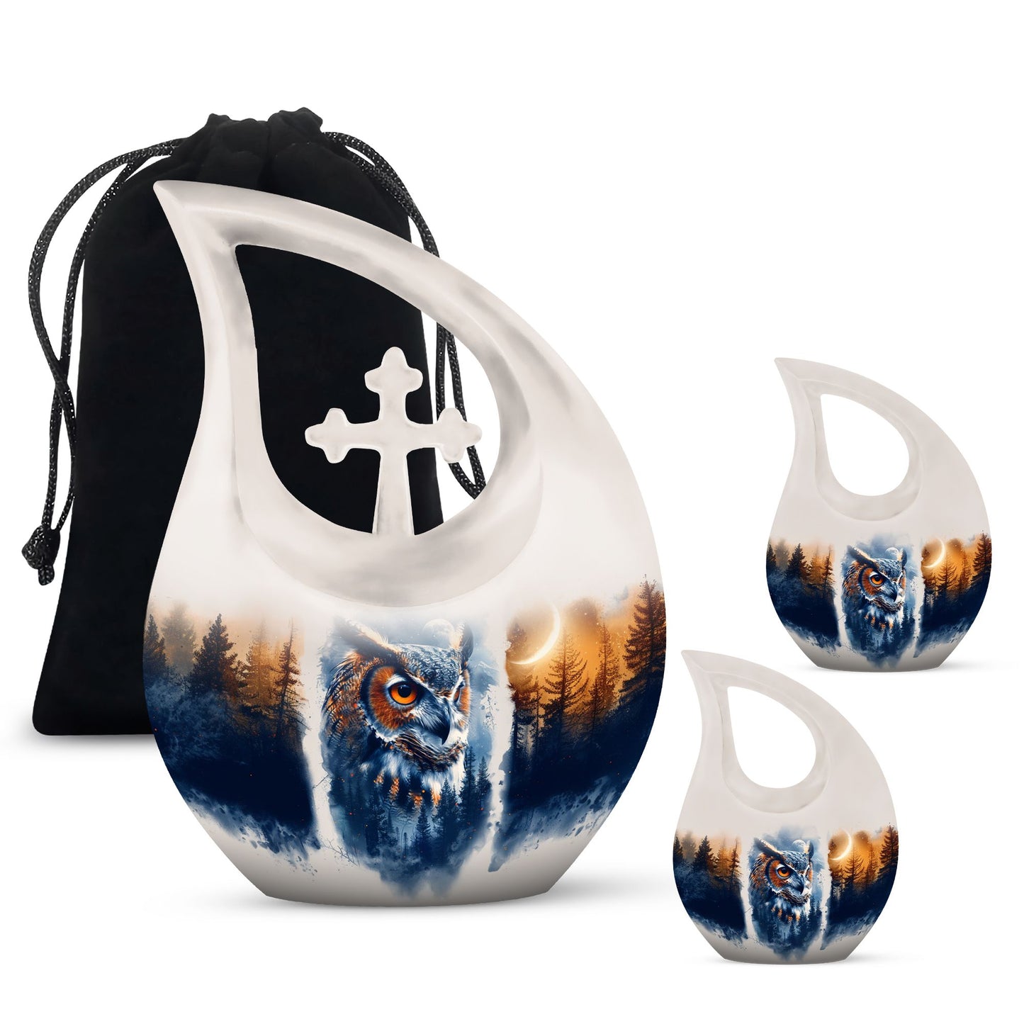 Owl Theme Large Urn With 2 Keepsake Urn