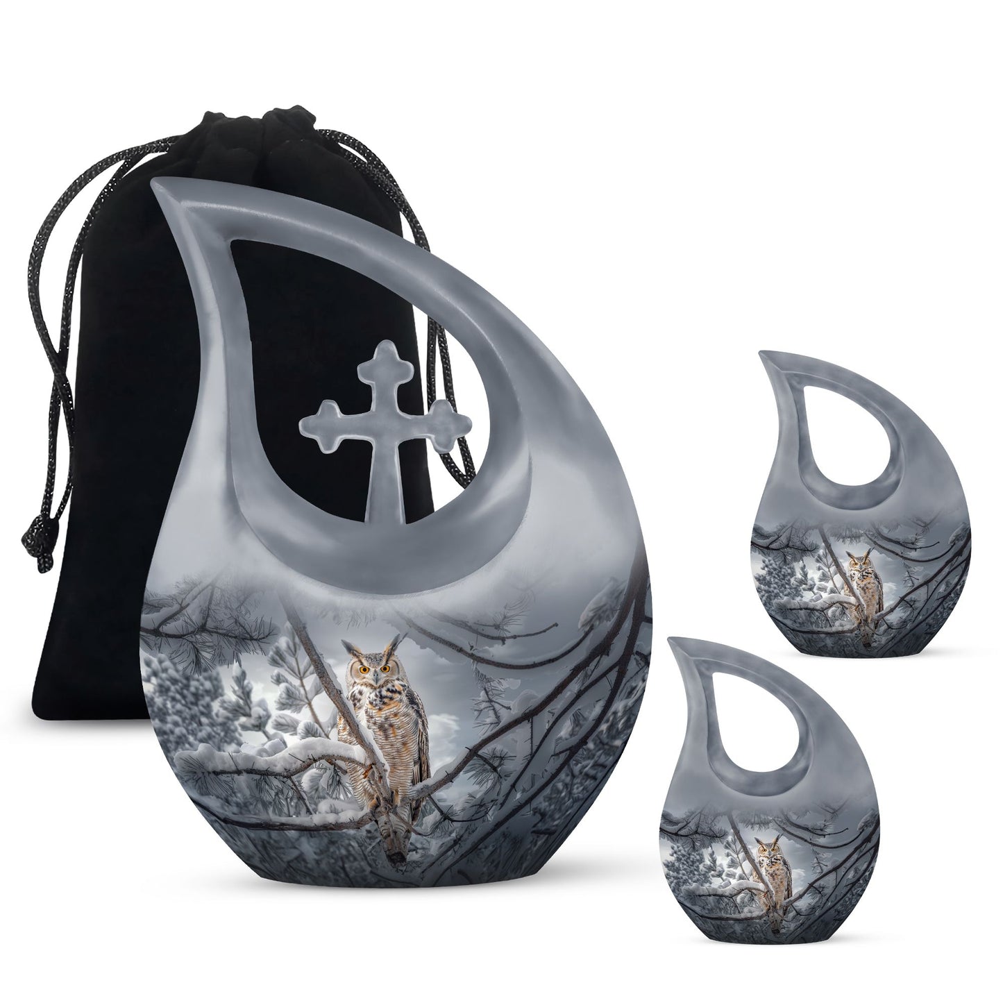Owl Theme Large Urn With 2 Keepsake Urn