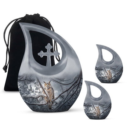 Owl Theme Large Urn With 2 Keepsake Urn