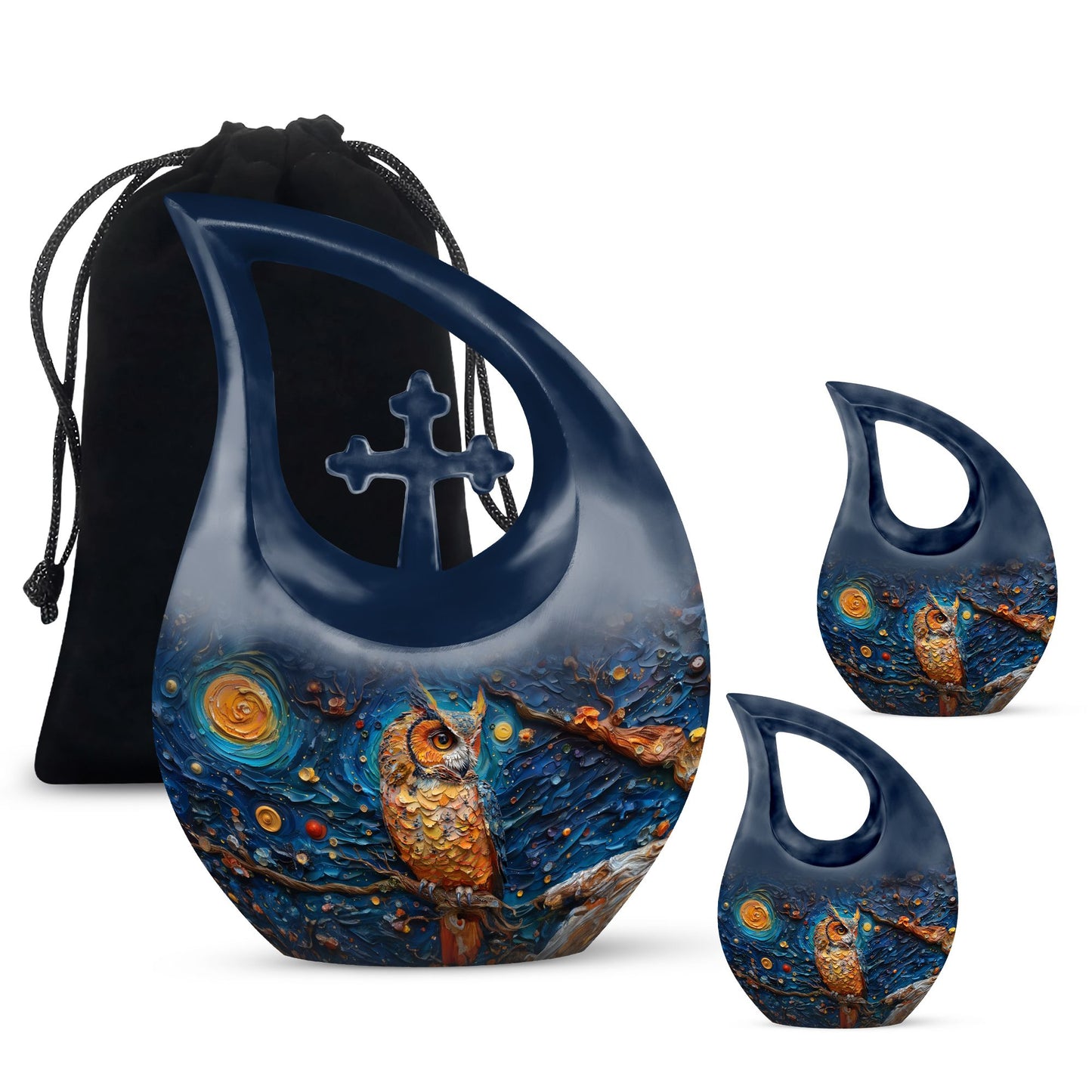 Owl Theme Large Urn With 2 Keepsake Urn