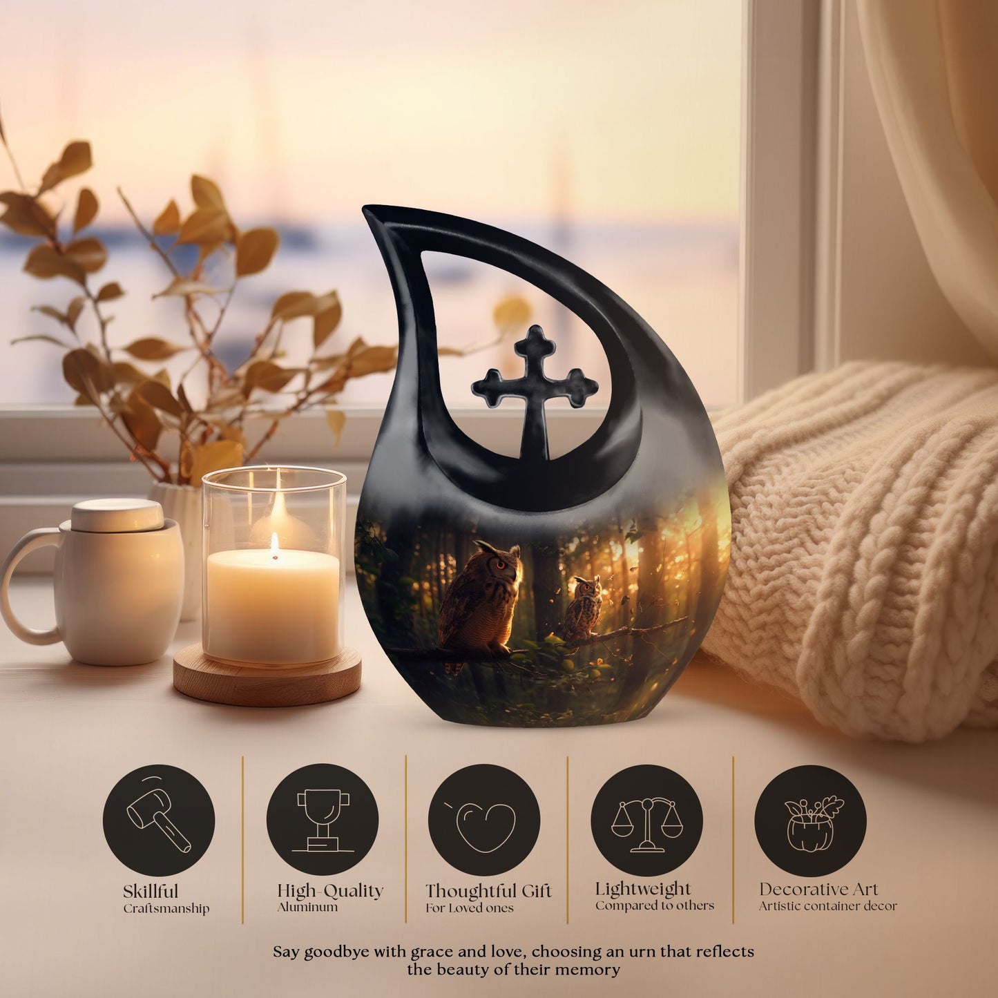 Owl Themed 10-Inch Urn for Ashes