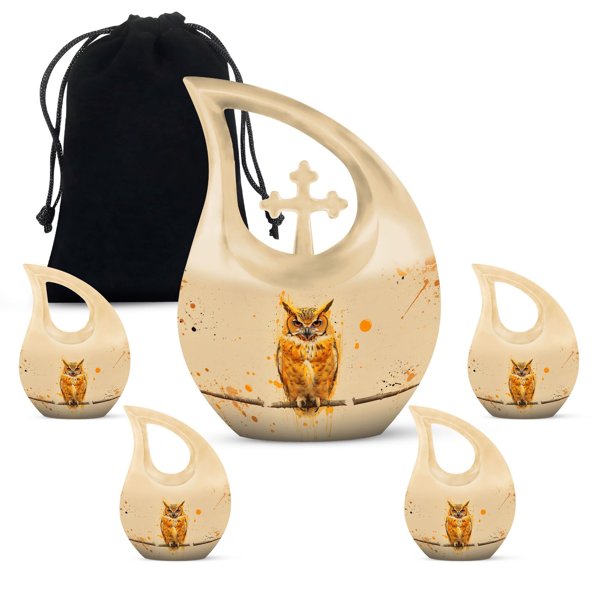 Owl Theme Large Urn With 4 Keepsake Urn