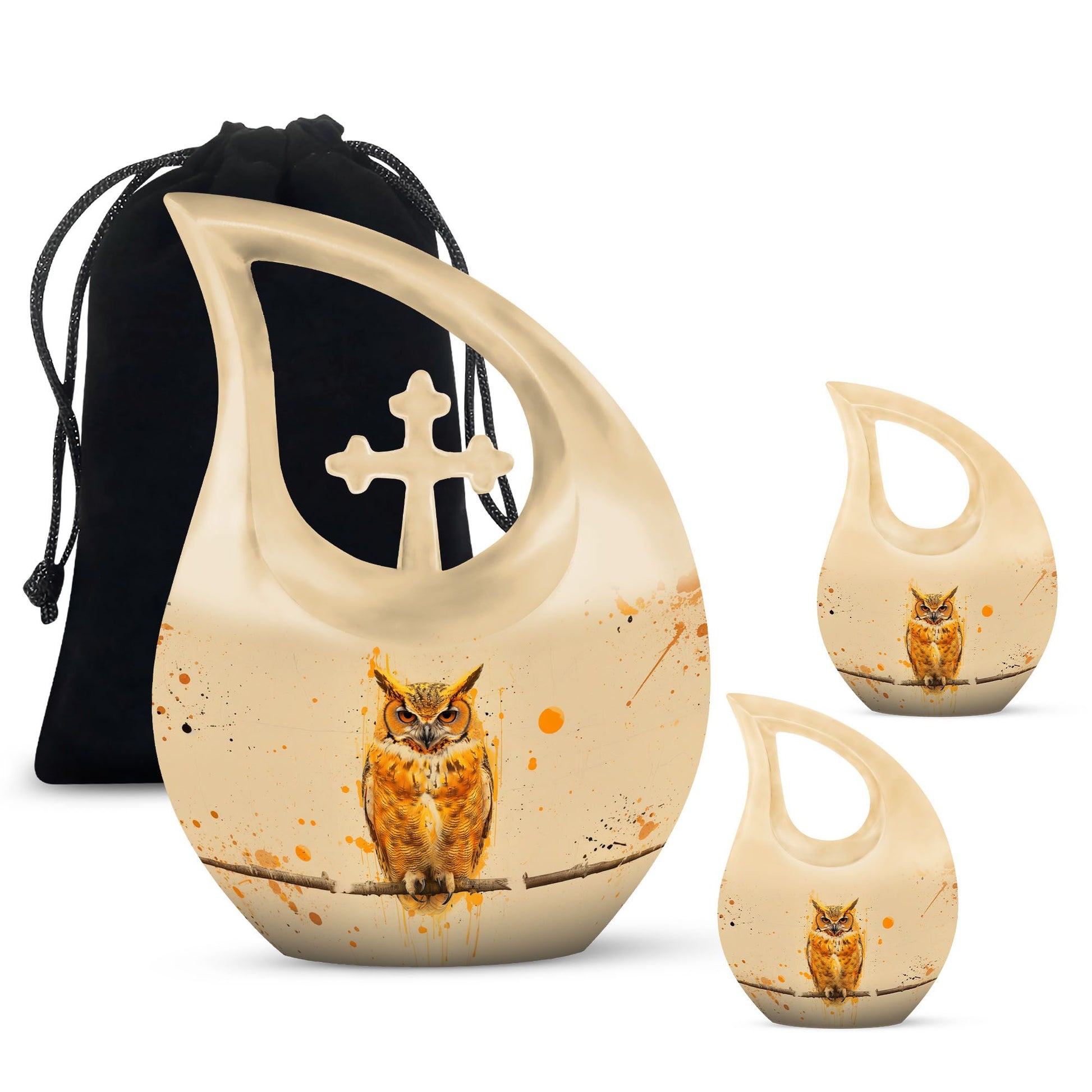Owl Theme Large Urn With 2 Keepsake Urn