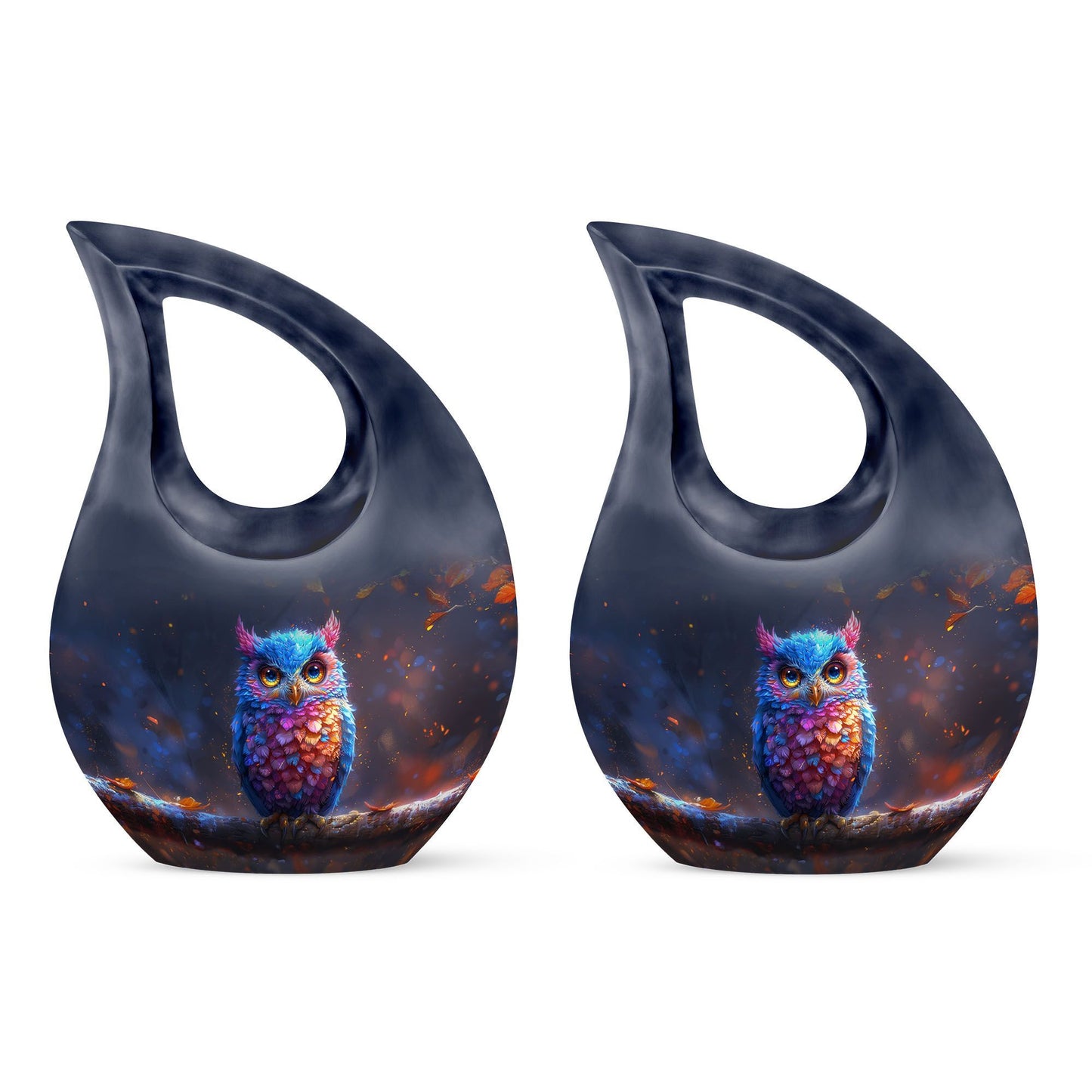 10-inch Owl urn with Cross Drop design for mom, includes customization