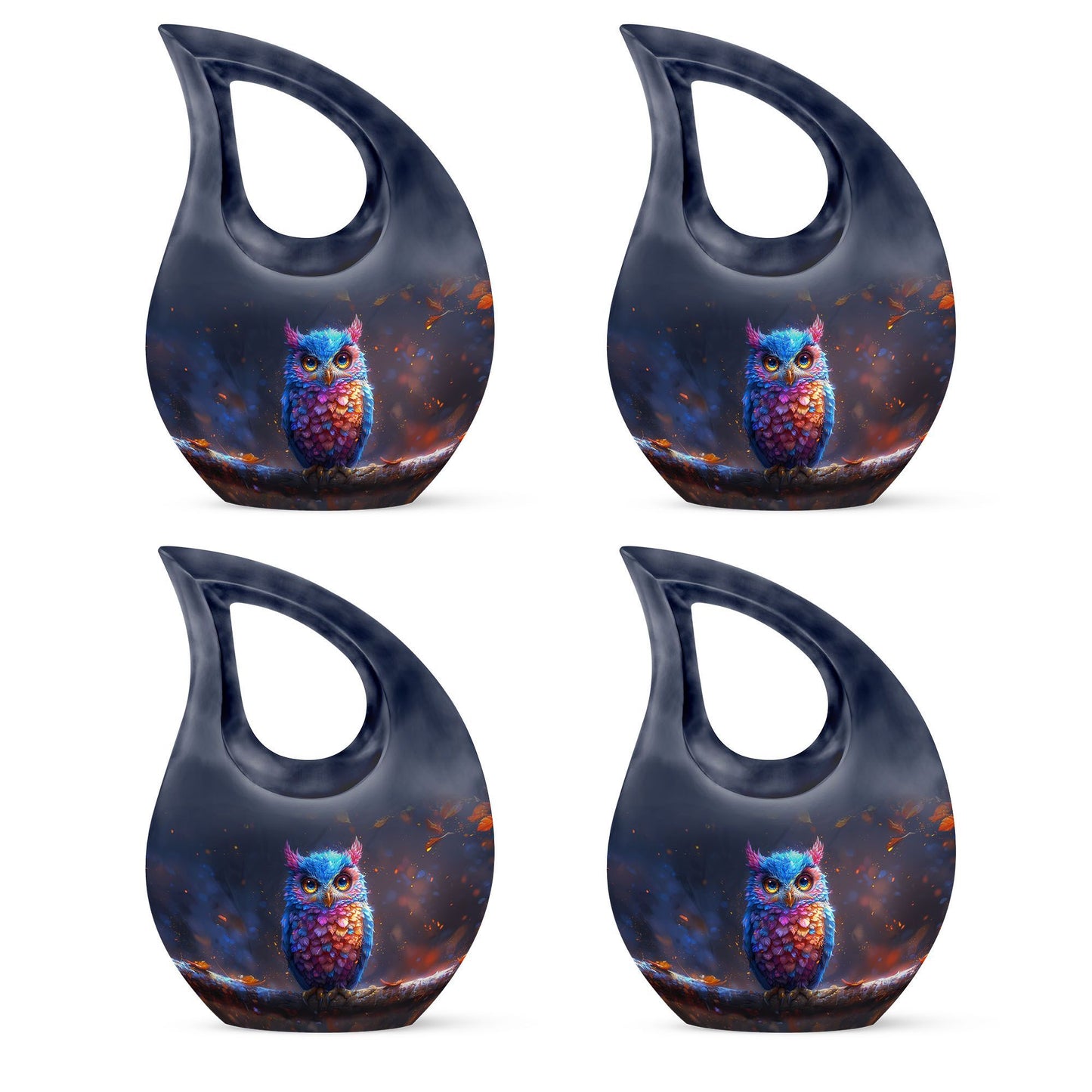 10-inch Owl urn with Cross Drop design for mom, includes customization