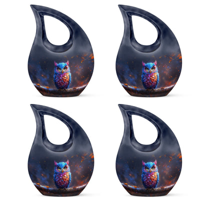 10-inch Owl urn with Cross Drop design for mom, includes customization