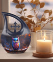 10-inch Owl urn with Cross Drop design for mom, includes customization