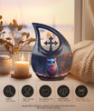10-inch Owl urn with Cross Drop design for mom, includes customization