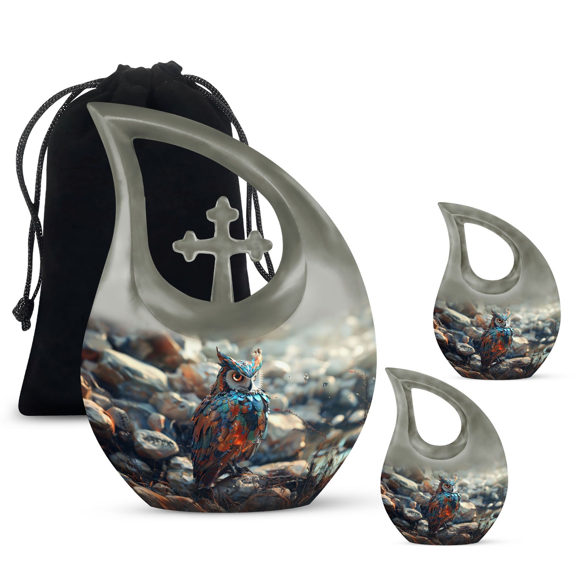 Owl Theme Large Urn With 2 Keepsake Urn