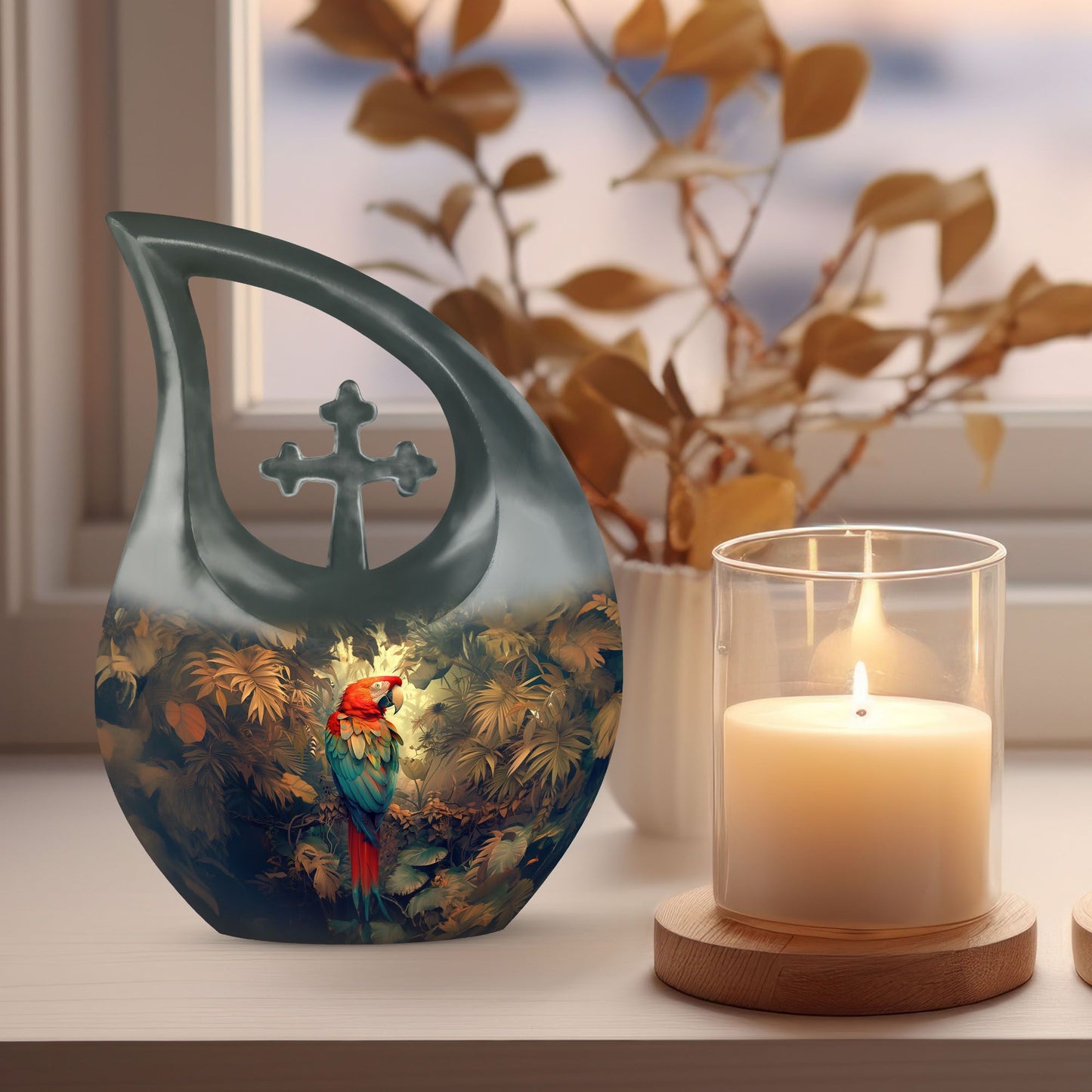 Macaw Parrot Cross Drop Design Urn