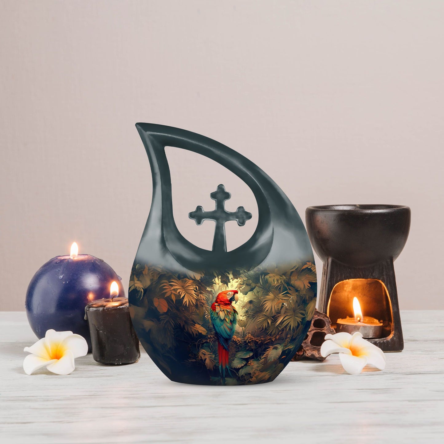 Macaw Parrot Cross Drop Design Urn